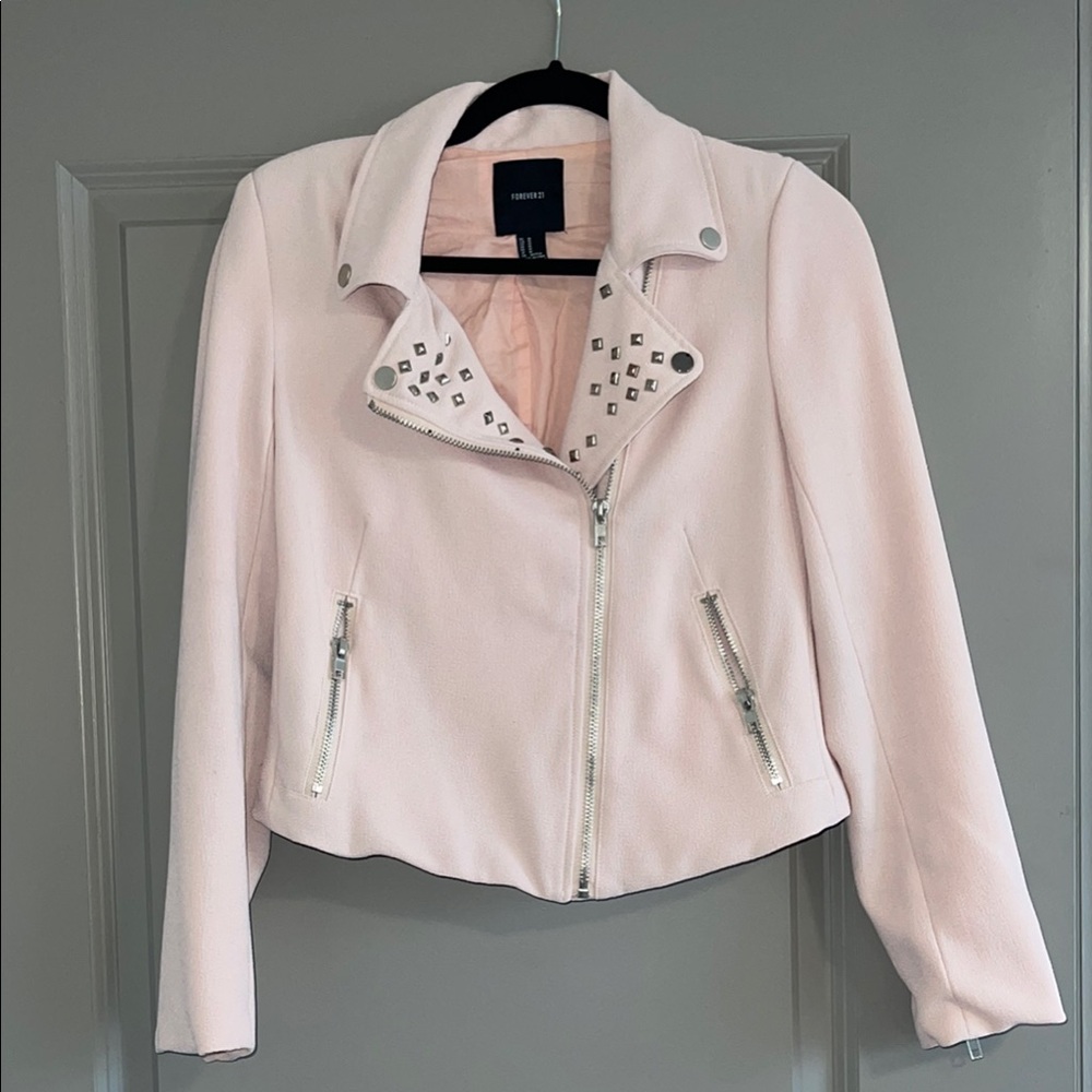 Forever 21 Light Pink Studded Moto Jacket